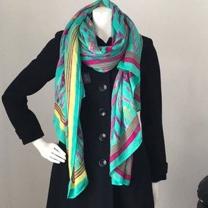 Stella & Dot Sheer Boho Ikat Green Fuchsia Scarf